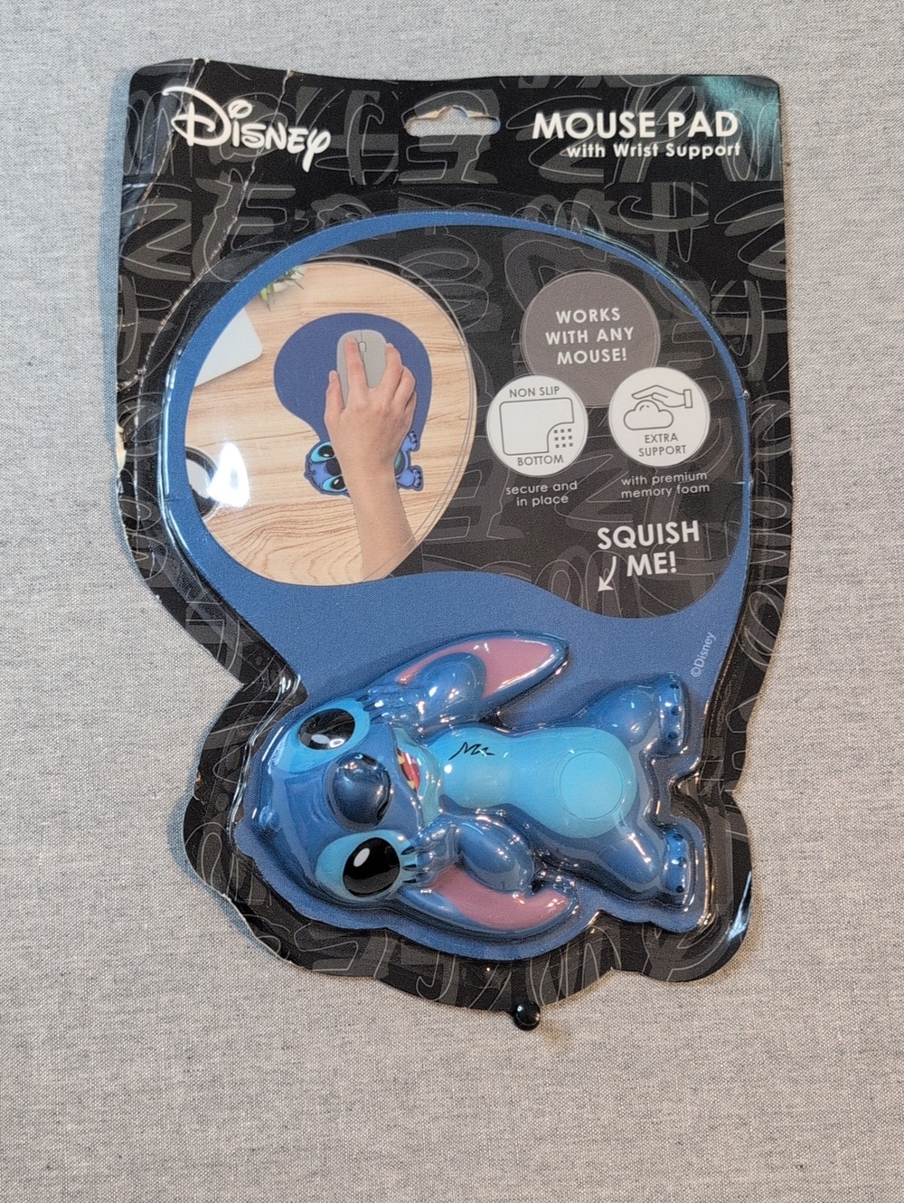 Disney Blue Stitch Wrist Support Mouse Pad with Pink Ear Accents